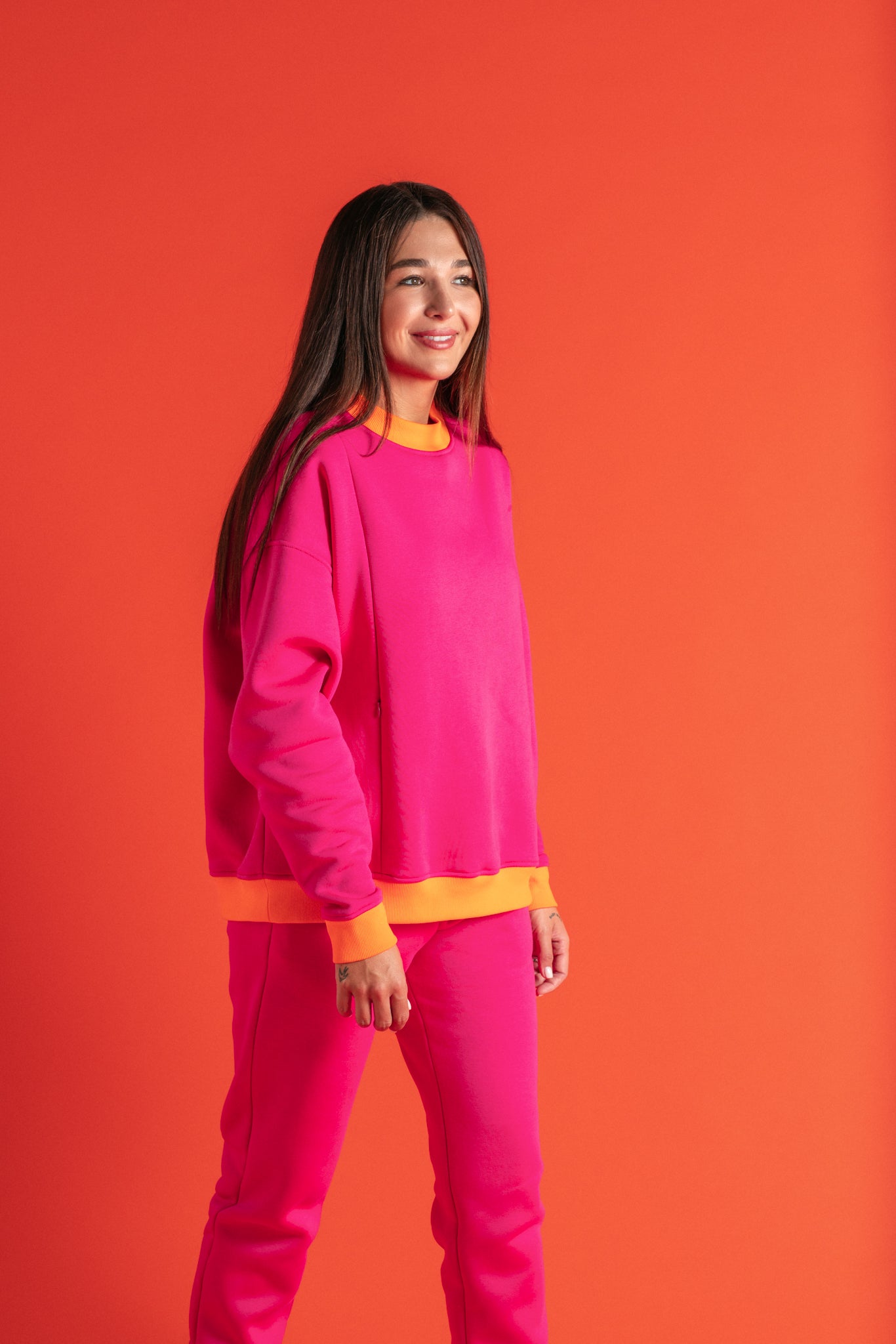 Sweatshirt Colorblock Fuchsia