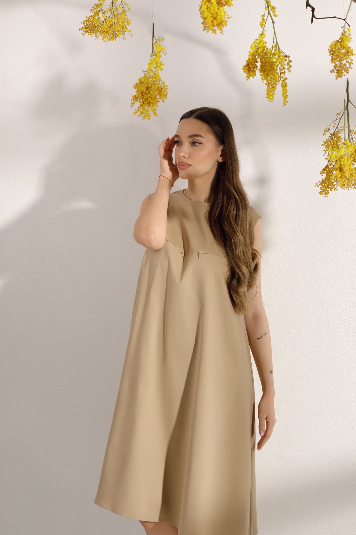 Beige A-line maternity dress