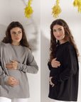 Maternity & breastfeeding long-sleeve tops pack - Stone & Black
