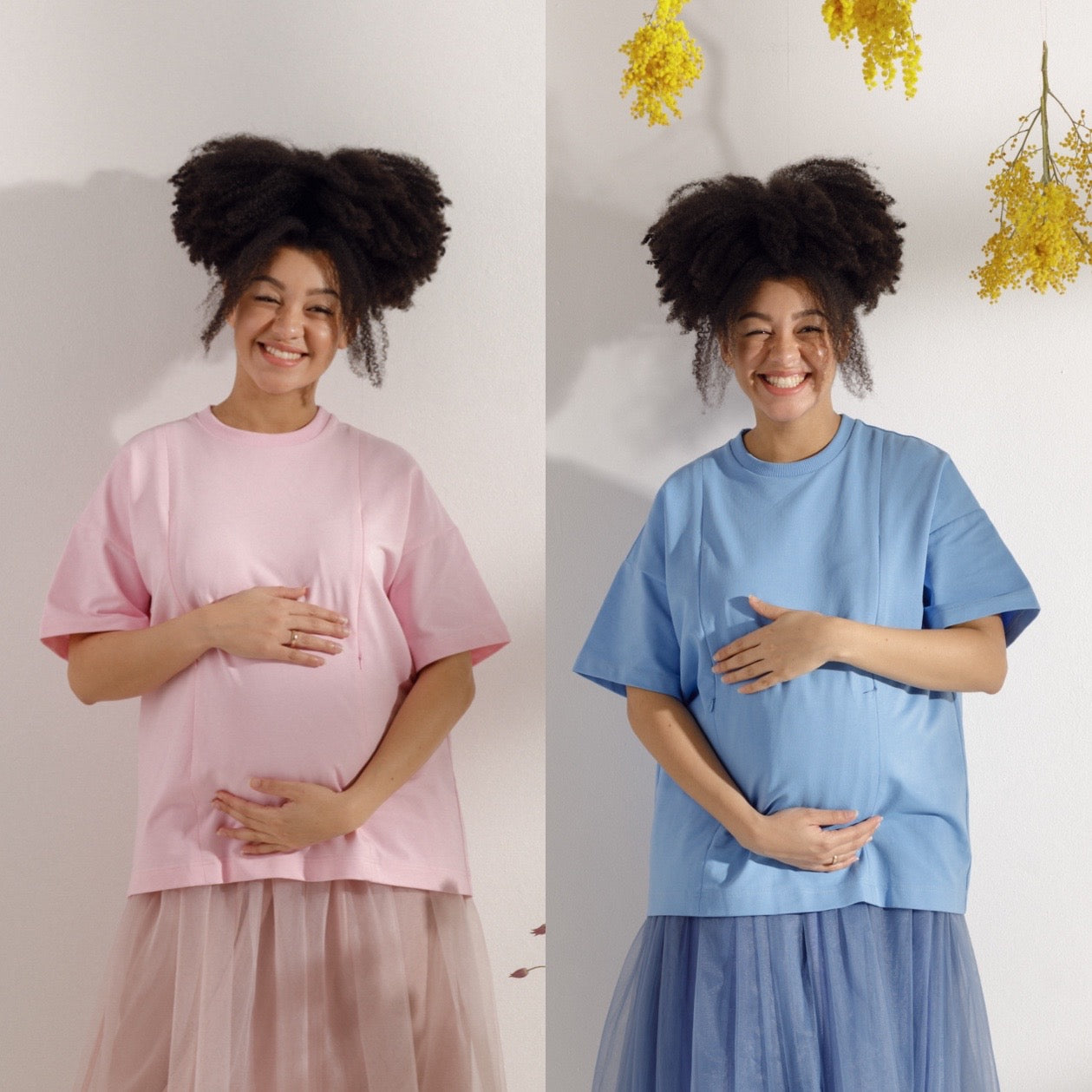 Maternity &amp; breastfeeding t-shirt pack - Happy pink &amp; Sky blue