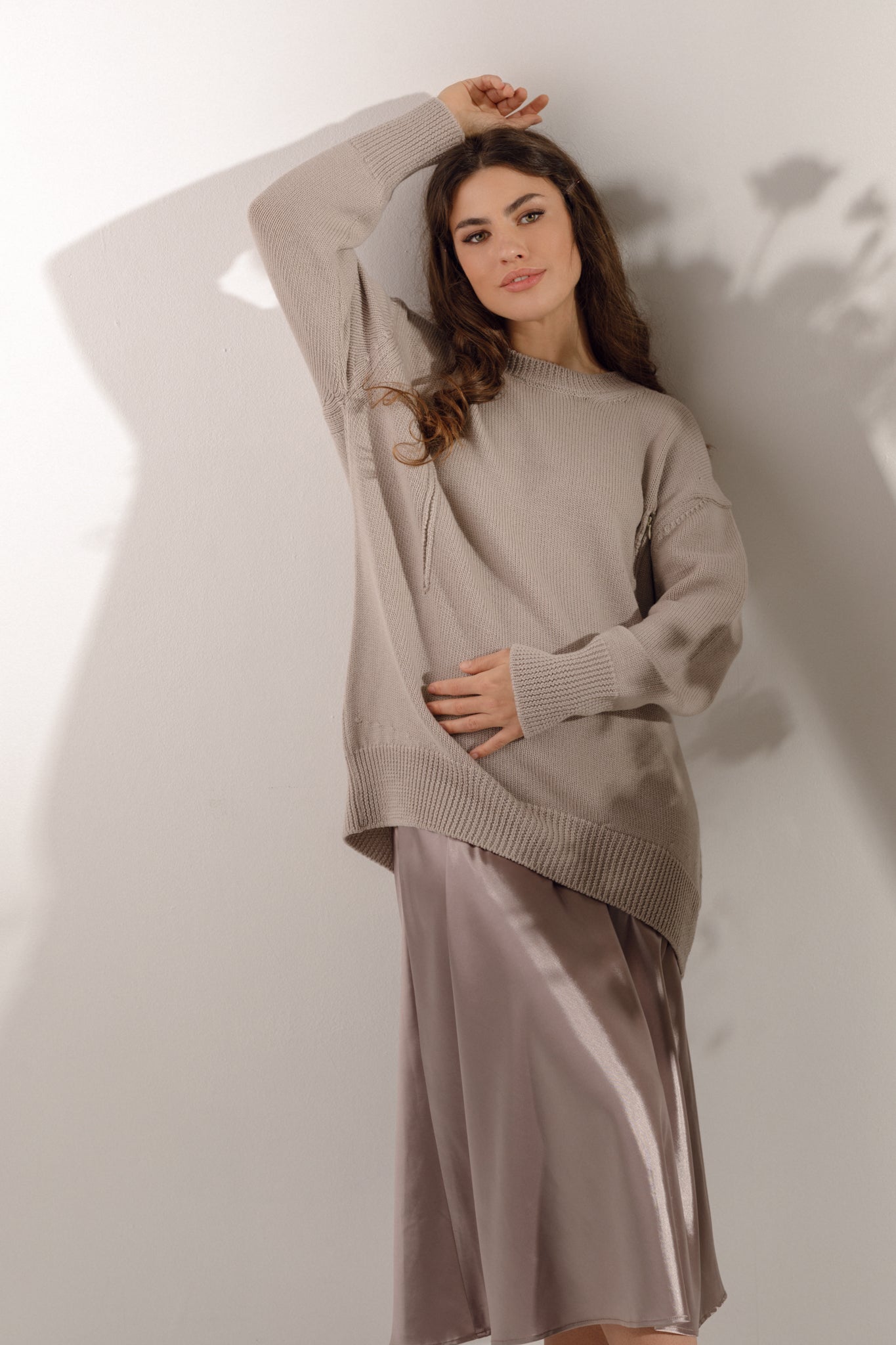Beige maternity oversized sweater