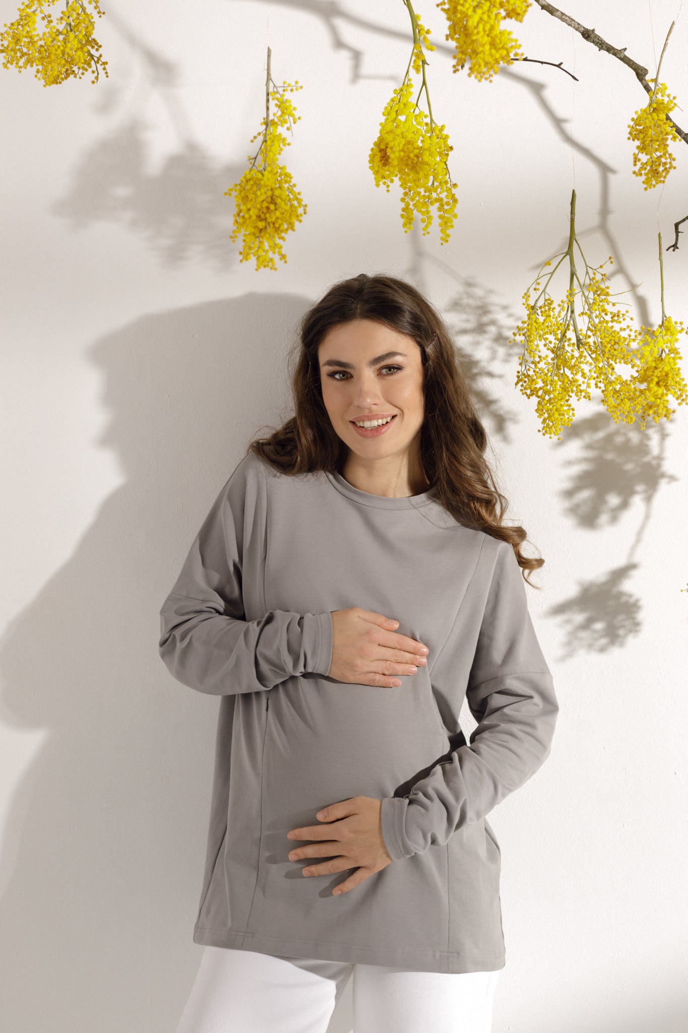Maternity &amp; breastfeeding long-sleeve tops pack - Stone &amp; Black