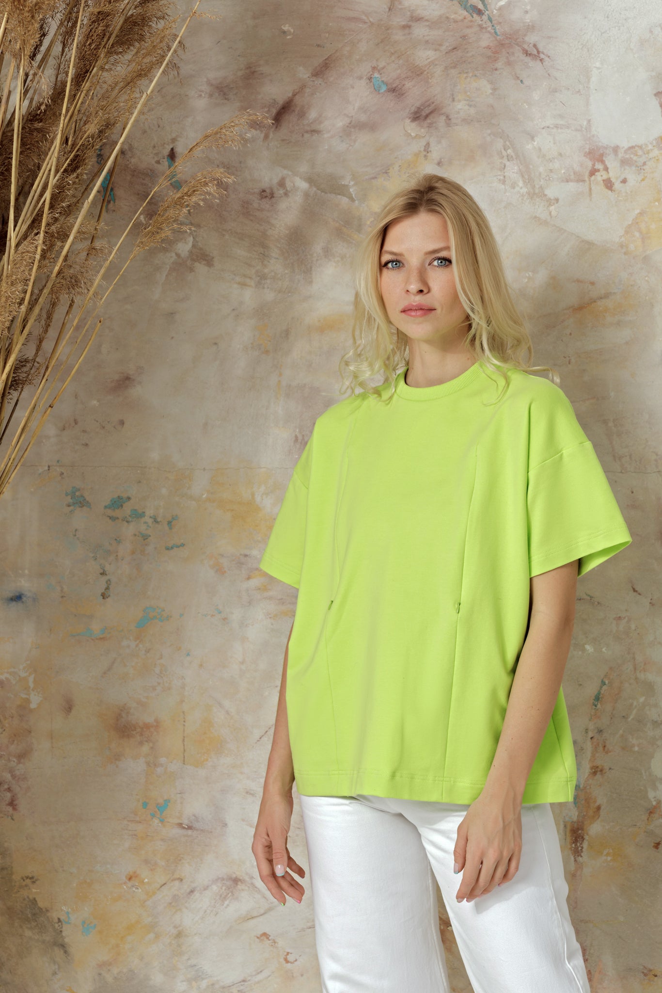 White shirt with neon hot sale green